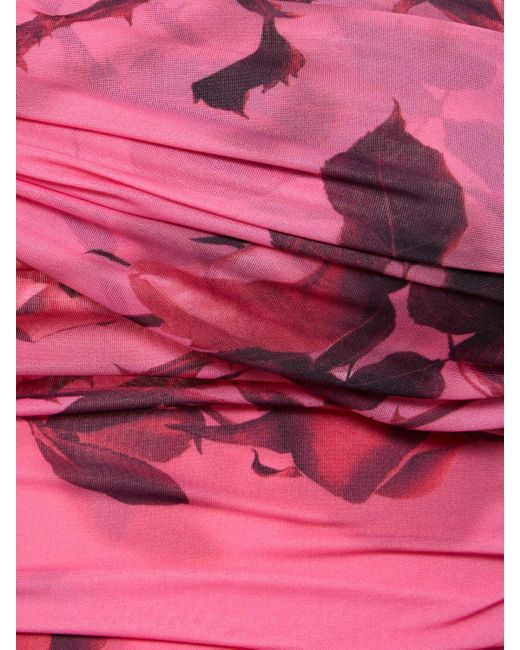 Blumarine Pink Rose Printed Jersey One Shoulder Top