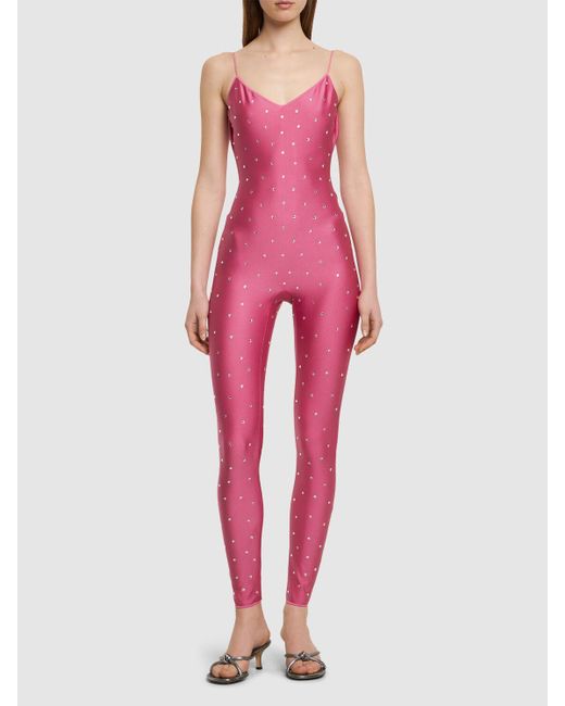Oseree Pink Gem Stretch Jersey Jumpsuit