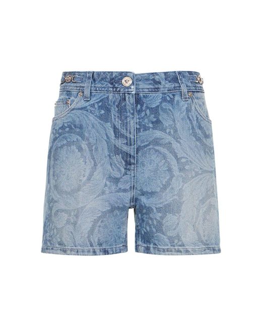 Versace Blue Baroque Denim Shorts