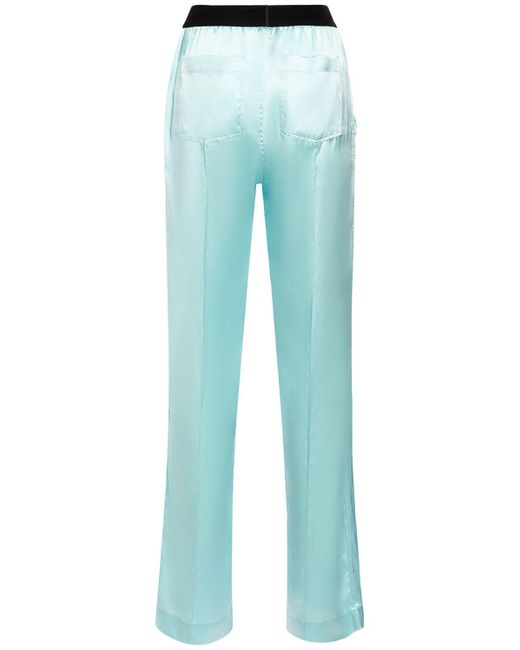 Pantalones de pijama de satén de seda Tom Ford de color Blue