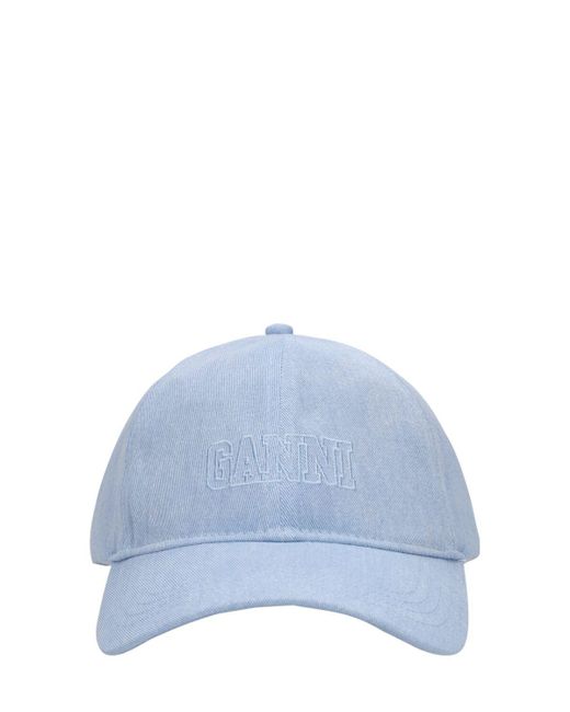 Gorra de baseball de denim Ganni de color Blue
