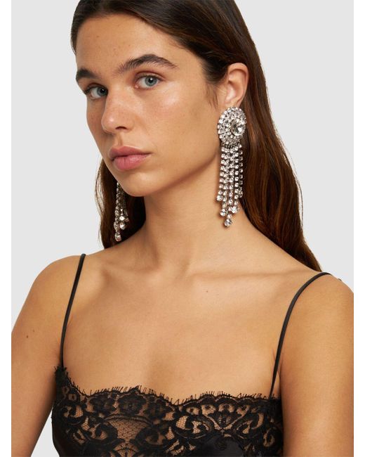 Alessandra Rich White Fringes Crystal Pendant Earrings