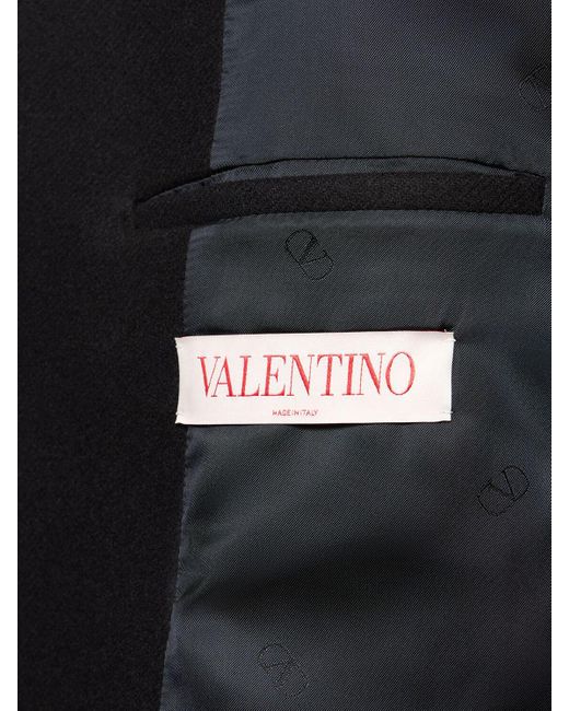 Peacoat in lana doppiata di Valentino in Black da Uomo