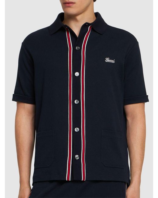 Gucci Blue Logo Cotton Polo Shirt for men