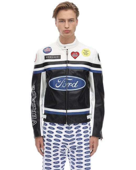 Versace Motocross-jacke Aus Leder Mit Ford-logo in Black für Herren