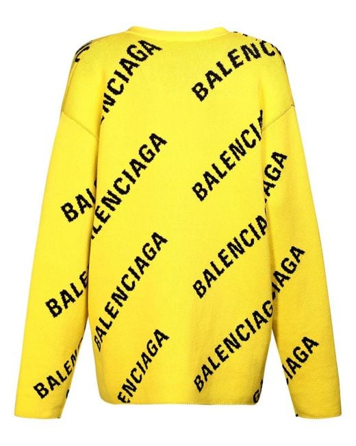 Balenciaga Logo Cotton Blend Knit V Neck Cardigan in Yellow | Lyst