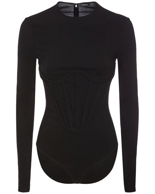 Body corset en georgette à manches longues Versace en coloris Black