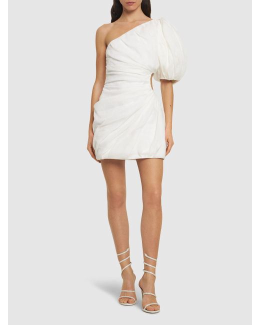 Chloé White Draped Ramie Voile One-sleeve Mini Dress