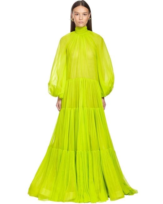 Valentino Green Ruffled Georgette Long Dress