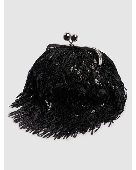 Weekend by Maxmara Black Flou Embroidered Satin Clutch