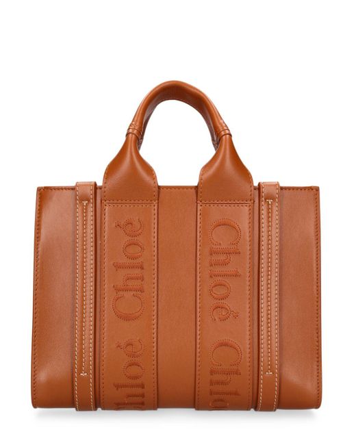 Chloé Small Woody レザートートバッグ Brown