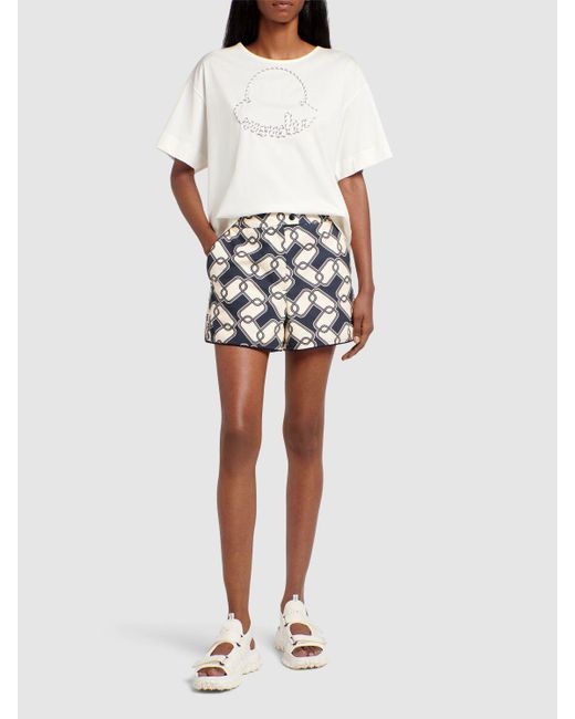 Moncler White Printed Cotton Shorts
