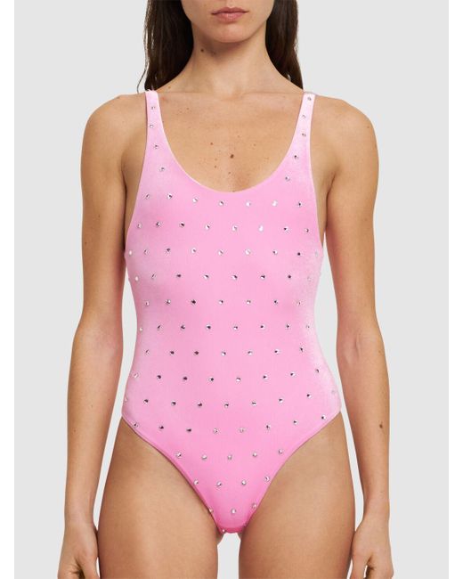 DSquared² Pink Embellished Chenille One Piece Swimsuit