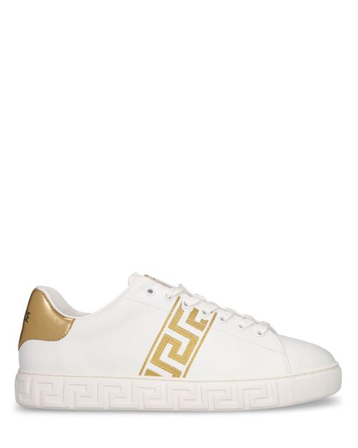 Versace White Faux Leather Logo Sneakers for men