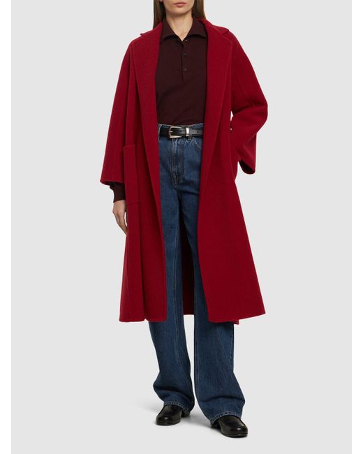 Abrigo largo de cashmere con cinturón Max Mara de color Red