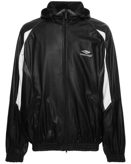 Balenciaga Black Leather Track Jacket for men