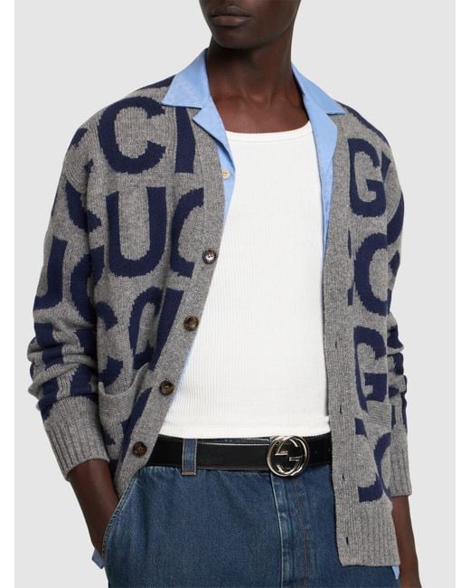Gucci 4cm Breiter Ledergürtel Mit Gg- Interlocking in White für Herren