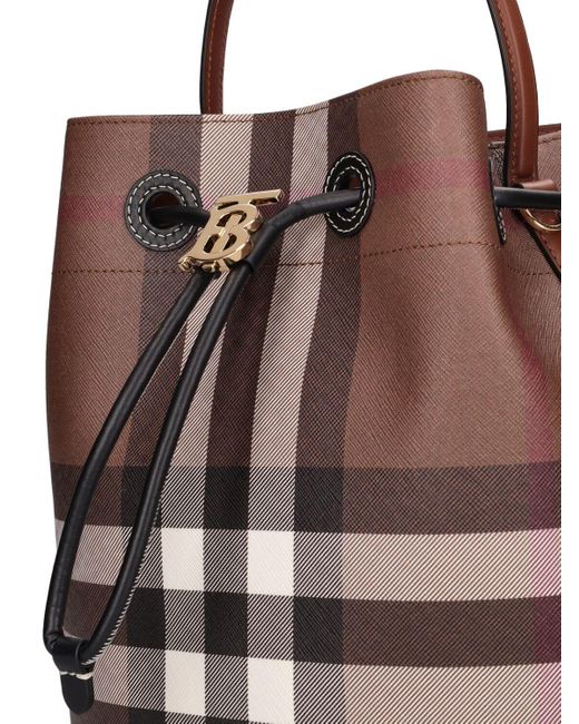Burberry Brown Small Check Drawstring Bucket Bag