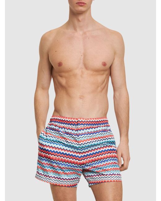 Bañador shorts de nylon con estampado de rayas Missoni de hombre de color Blue