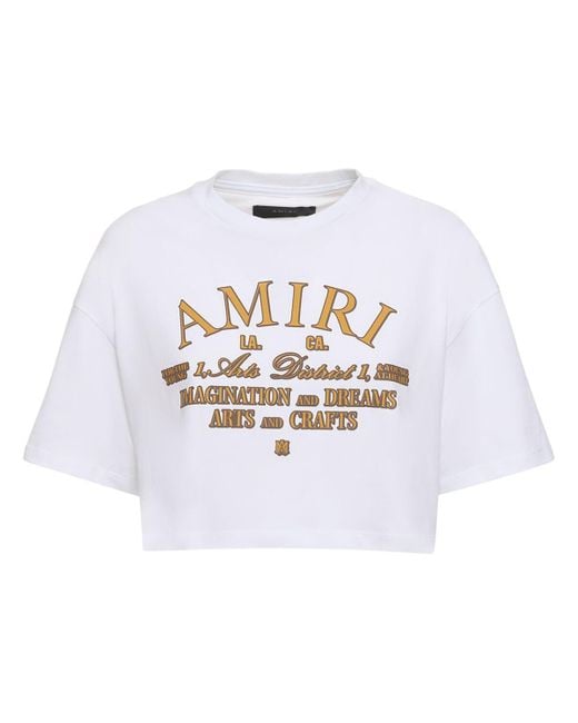 Camiseta corta de algodón jersey con logo Amiri de color White