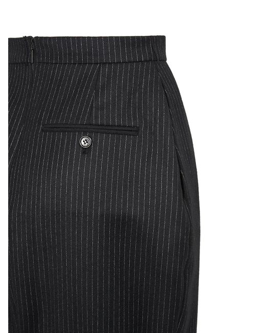 Saint Laurent Black Pinstriped Wool Blend Midi Skirt