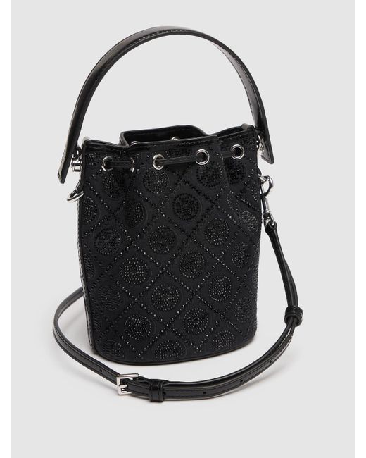 Tory Burch Black Mini T Monogram Hotfix Bucket Bag