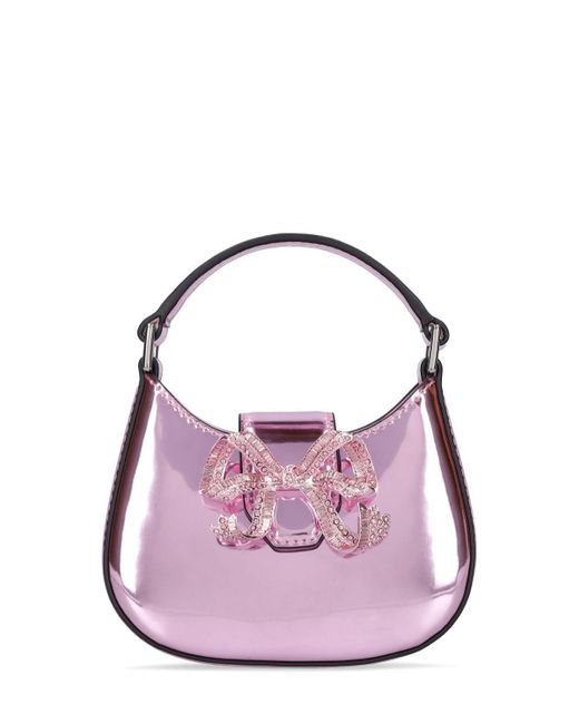 Self-Portrait Pink Micro Curved Bow Leather Top Handle Bag
