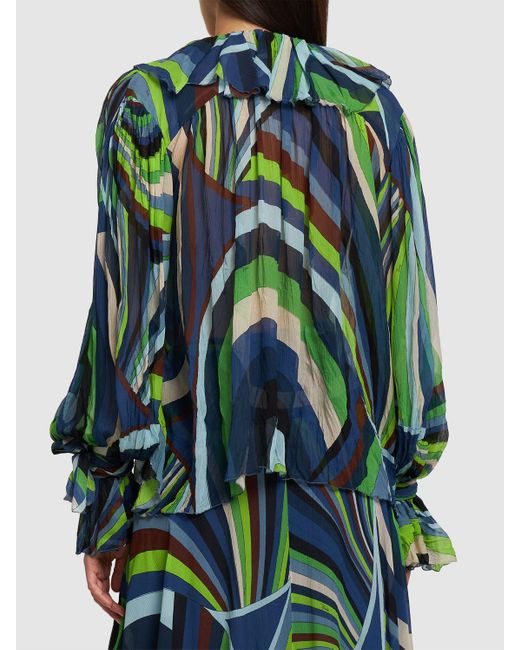 Camisa de chifón de seda estampado Emilio Pucci de color Blue