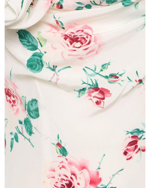 Alessandra Rich White Rose Printed Silk Maxi Dress W/ Appliqué