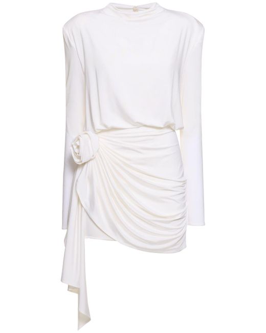 Magda Butrym White Jersey Draped Mini Dress W/ Flower