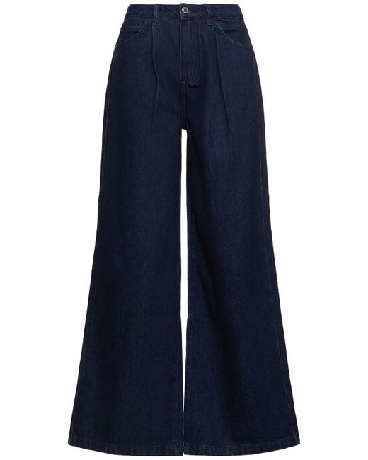 WeWoreWhat Blue High Rise Pleated Cotton Jeans