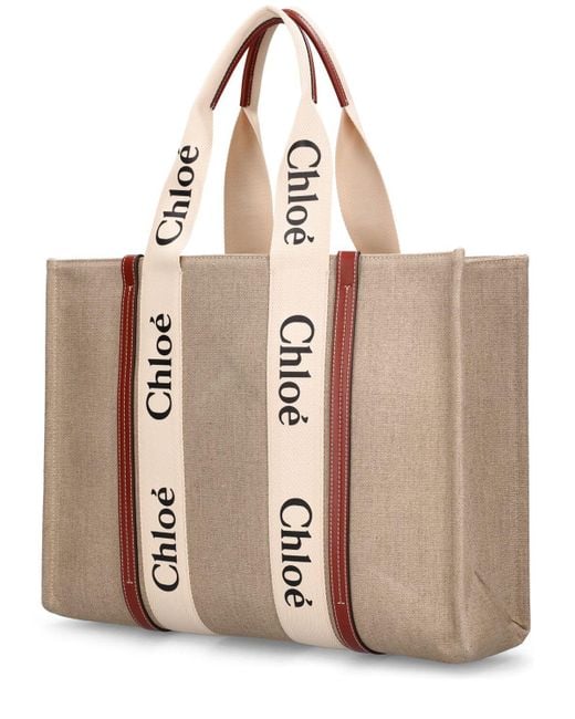 Chloé Natural Große Tote Aus Canvas "woody"