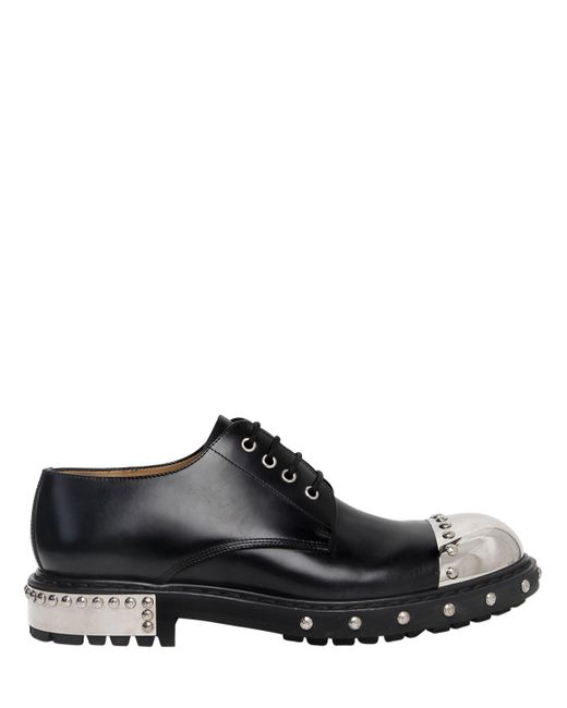 Alexander McQueen Black Metal Toe Leather Derby Lace-up Shoes for men