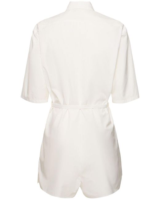 Auralee White Short Sleeve Buttoned Cotton Jumpsuit
