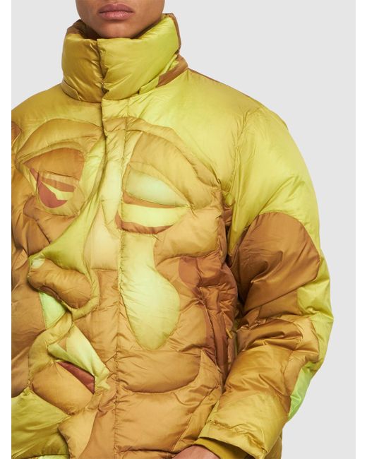 Kidsuper Yellow Kissing Wave Print Hooded Down Jacket for men