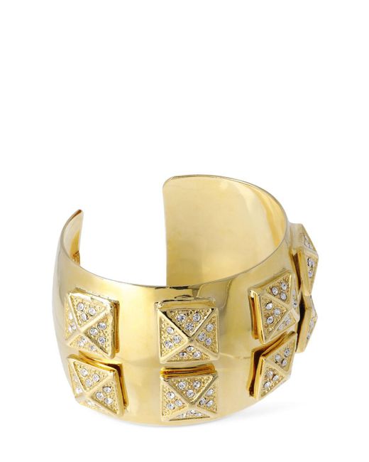 Alessandra Rich Metallic Metal Cuff W/ Crystal Pyramids