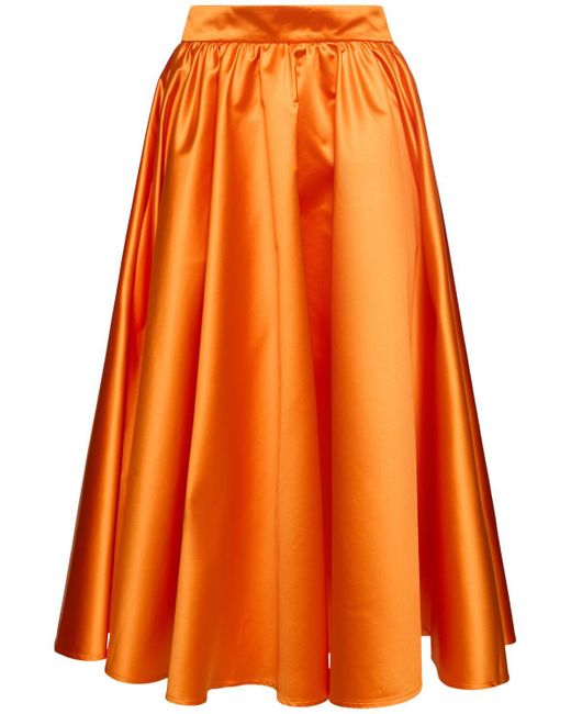 Patou Orange Pleated Satin Duchesse Long Skirt