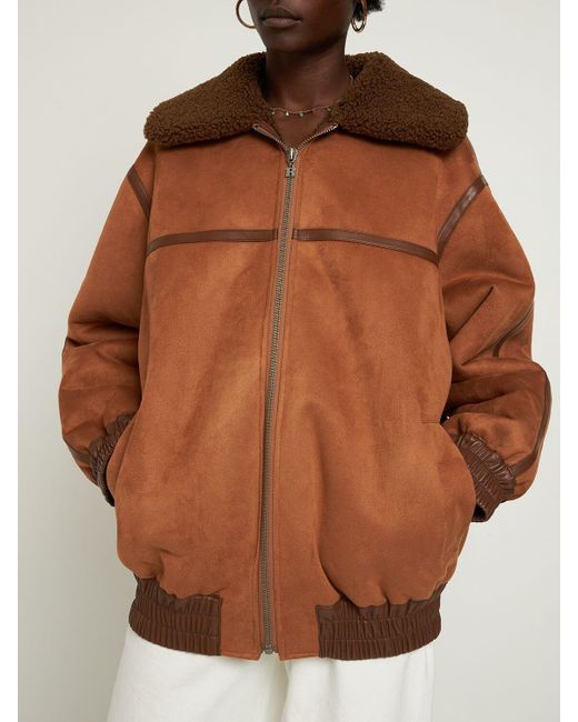 ROTATE BIRGER CHRISTENSEN Faux Shearling Bomber Jacket in Brown