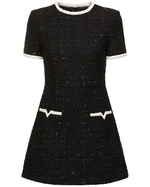 Valentino Black Tweed Lurex Short Sleeve Mini Dress