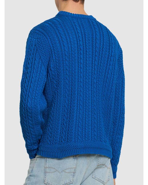 Bally Blue Cotton Crewneck Sweater for men