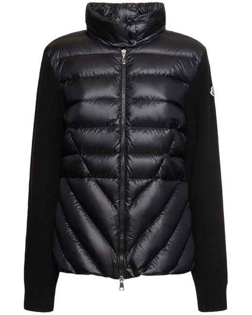 Tricot wool blend down cardigan di Moncler in Black