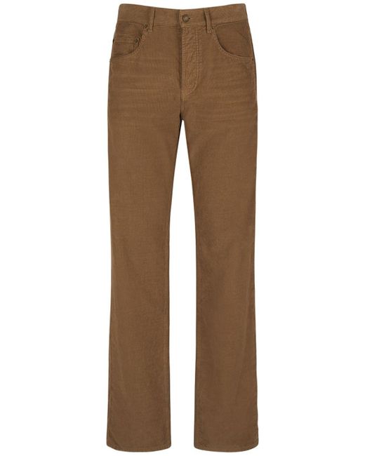 Pantalones largos de pana de algodón Saint Laurent de hombre de color Brown