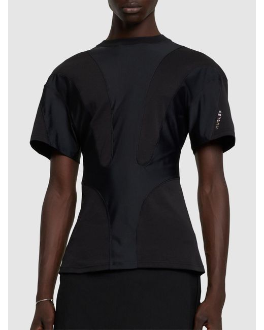 Mugler Black Paneled Cotton & Nylon Slim T-Shirt for men