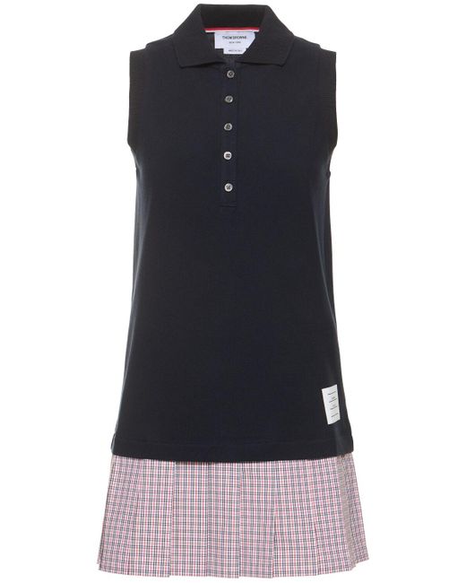 Thom Browne Blue Check Print Cotton Mini Polo Dress