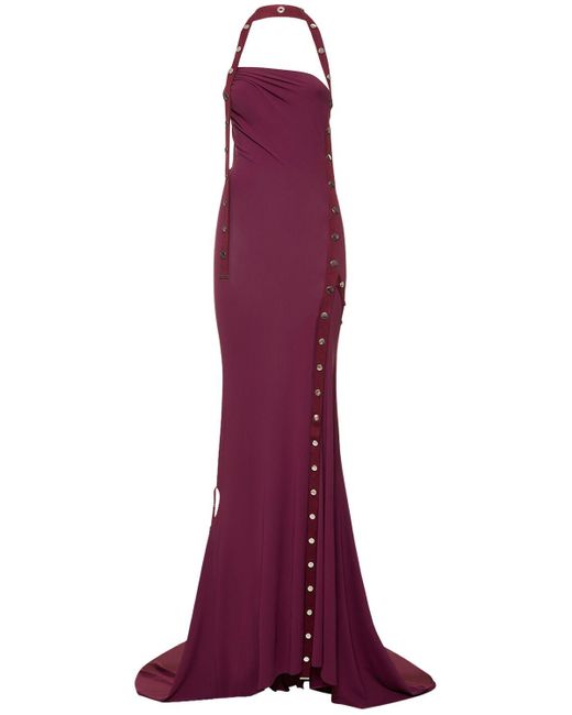 The Attico Purple Stretch Jersey Halter Neck Long Dress