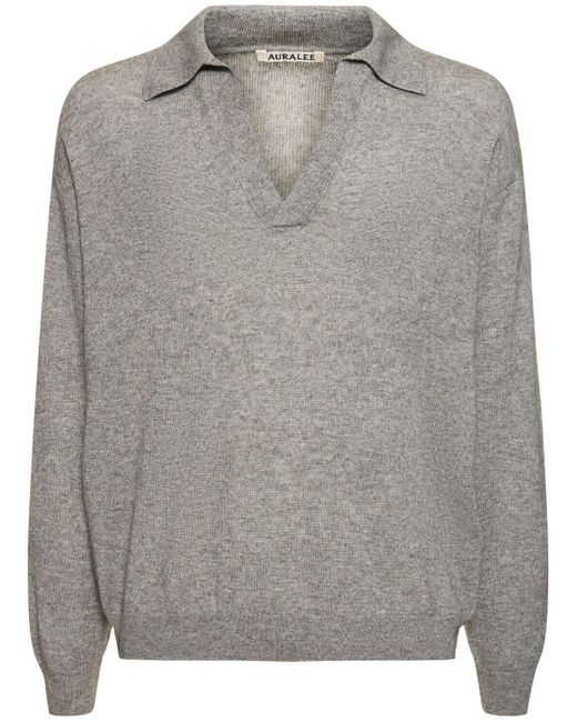 Auralee Gray Silk & Cashmere Knit Polo for men