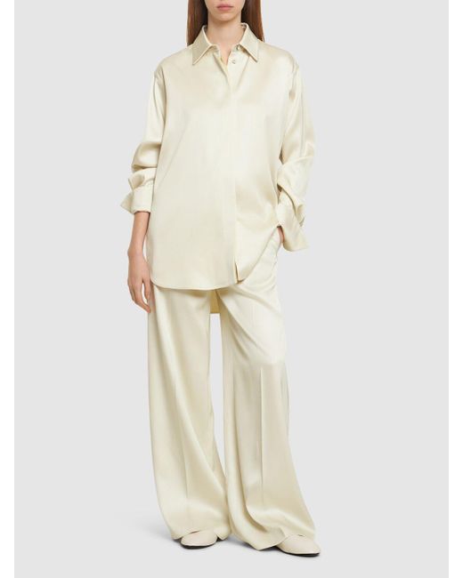 Pantalones anchos de sarga de seda y viscosa Jil Sander de color White