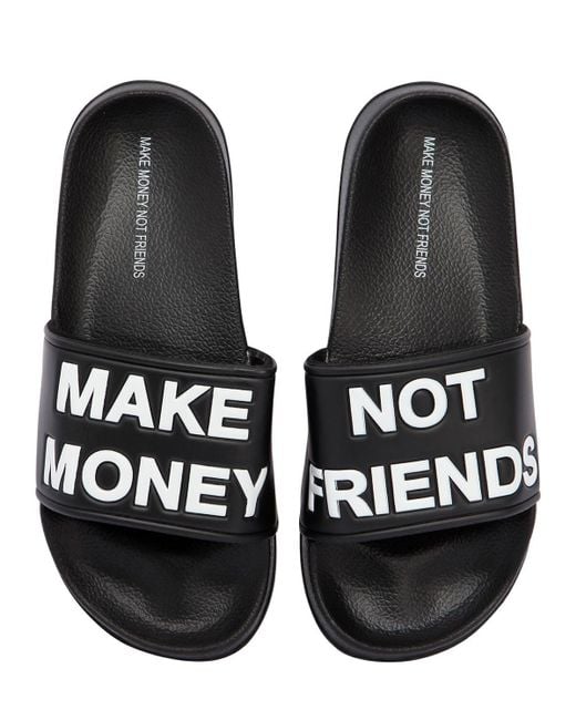MAKE MONEY NOT FRIENDS Black Logo Rubber Slide Sandals for men