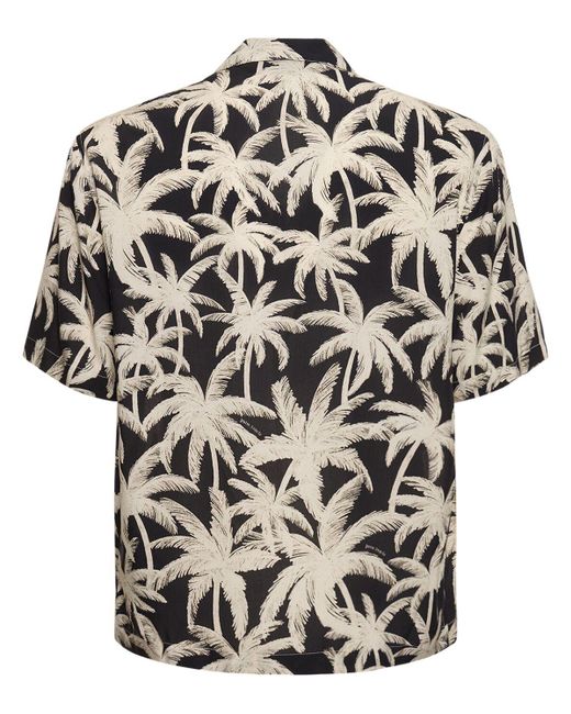 Palm Angels Black Palm Print Viscose Shirt for men