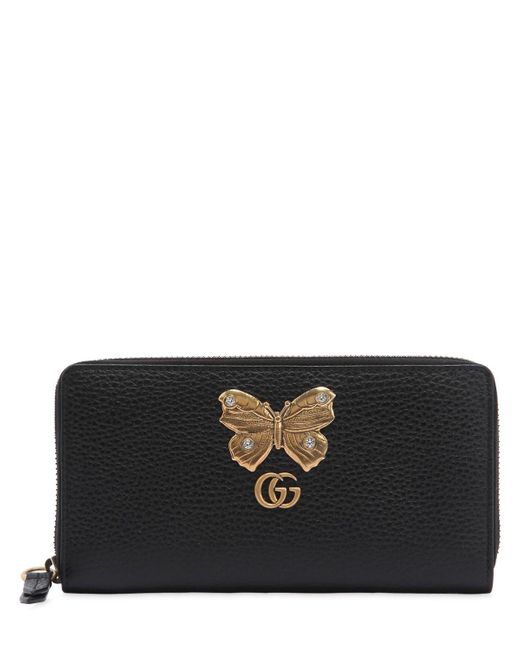 Gucci Black Butterfly Zip Around Leather Wallet